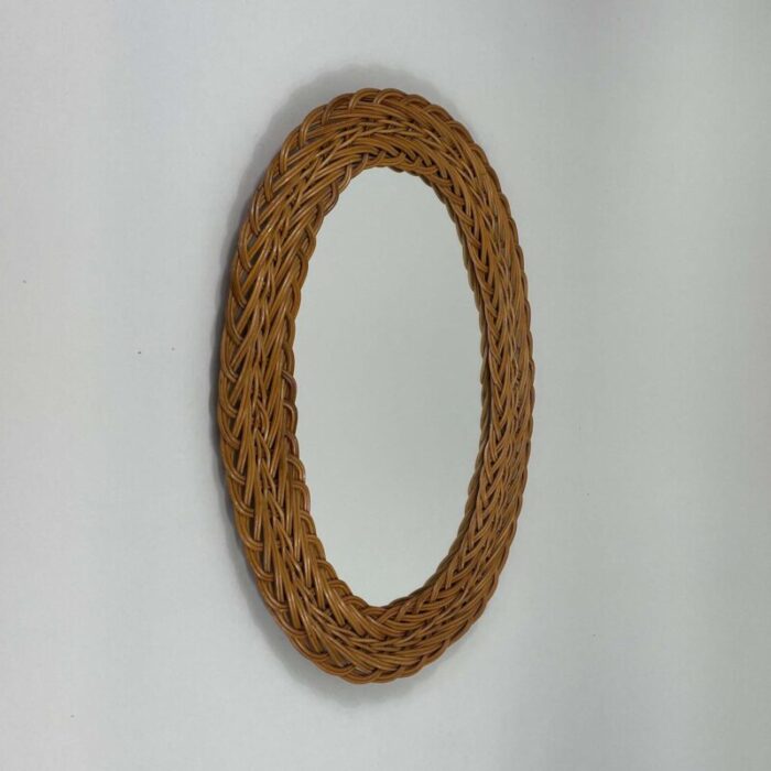 french riviera oval rattan wall mirror france 1960s 7458