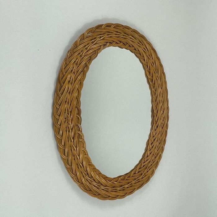 french riviera oval rattan wall mirror france 1960s 9289