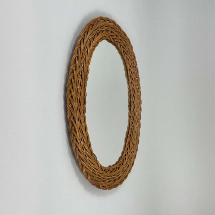 french riviera oval rattan wall mirror france 1960s 9726