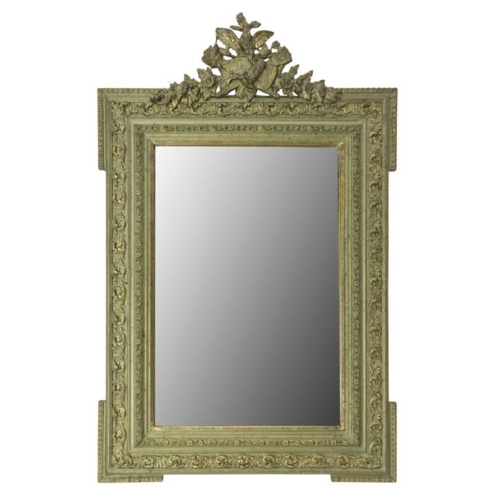 french stucco mirror with bronze patina vegetal patterns 1890s 1