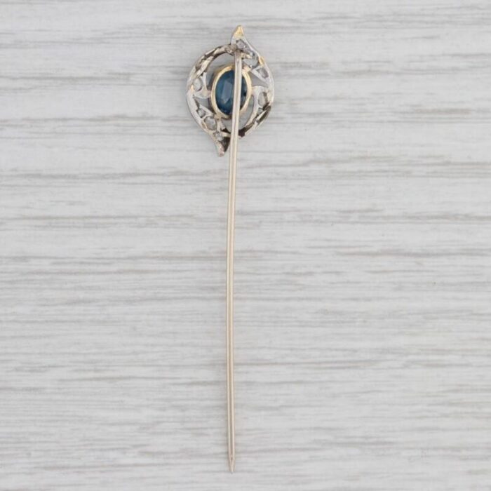 georgian 136ctw blue sapphire diamond stickpin 700 platinum 10k gold antique 4264