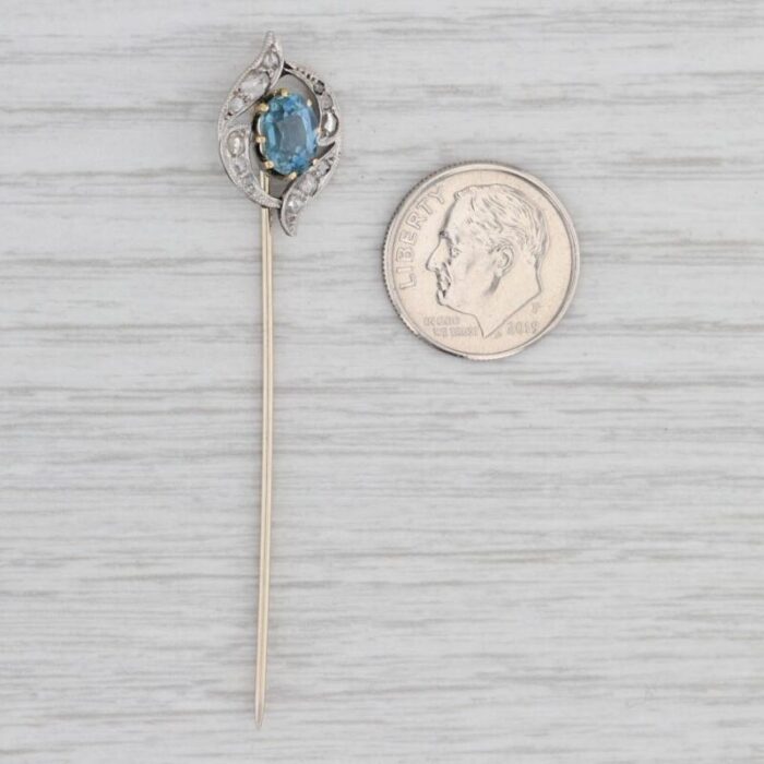 georgian 136ctw blue sapphire diamond stickpin 700 platinum 10k gold antique 7039