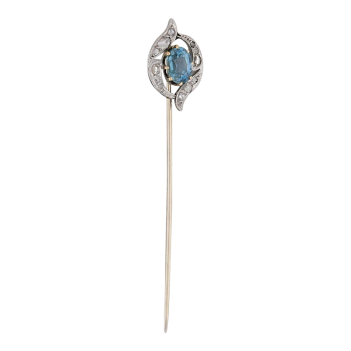 georgian 136ctw blue sapphire diamond stickpin 700 platinum 10k gold antique 9809