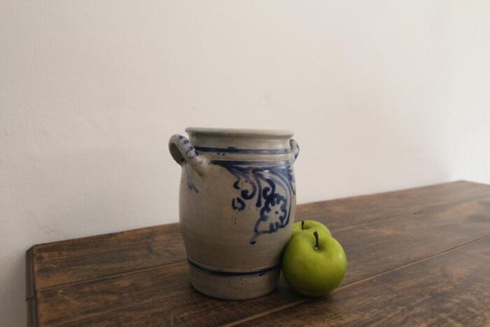 german folk art grey and cobalt blue stoneware jar 1890s 1981