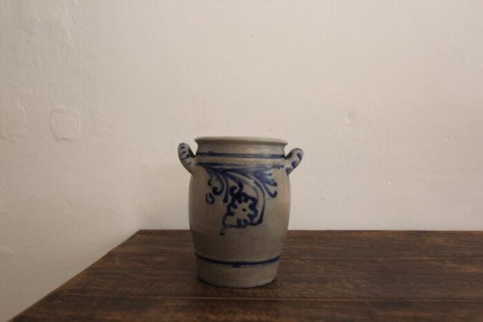 german folk art grey and cobalt blue stoneware jar 1890s 4056