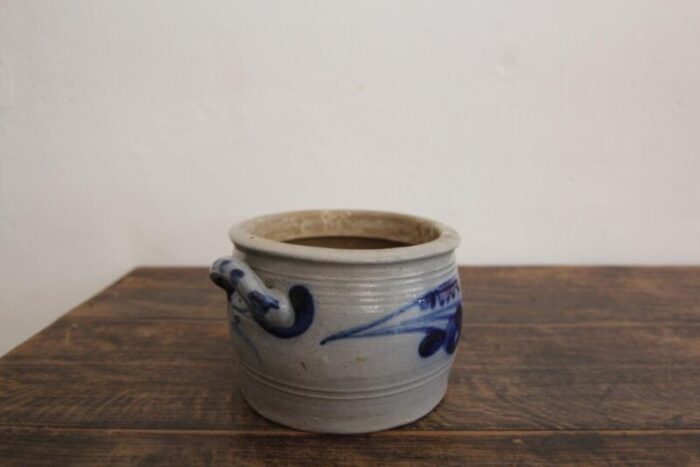 german folk art grey and cobalt blue stoneware jar 1890s 4762