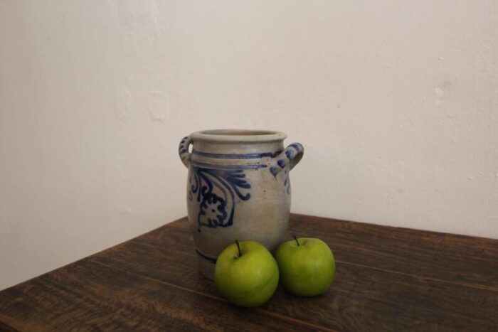 german folk art grey and cobalt blue stoneware jar 1890s 6041