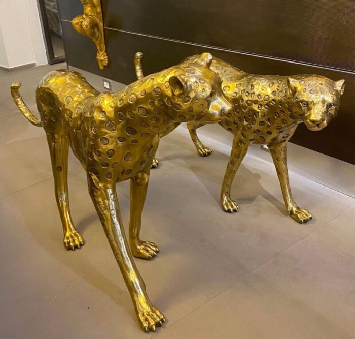 gilt bronze leopards sculptures 2010 1