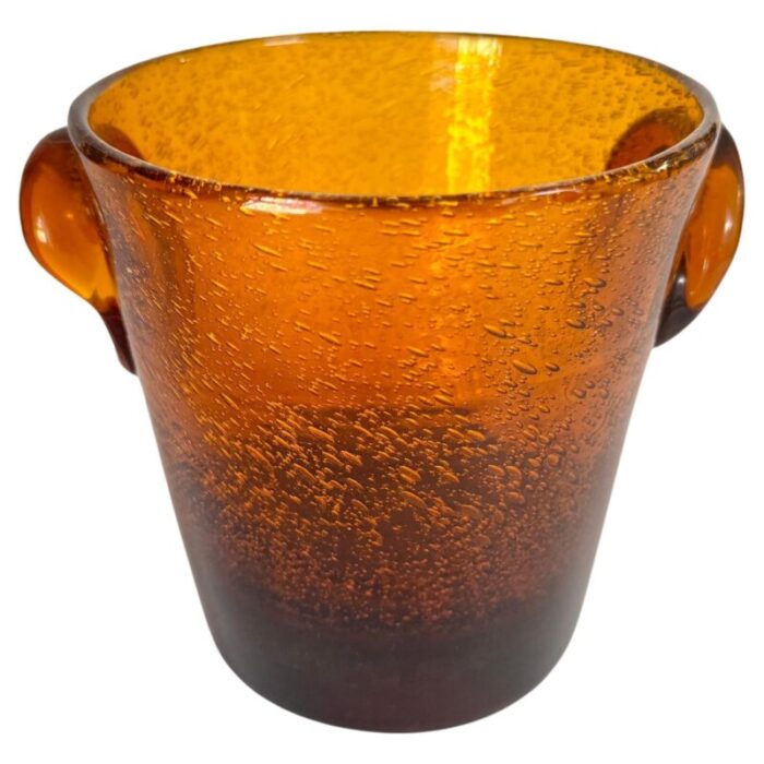 glass ice bucket in orange and yellow from biot france 1960 0553