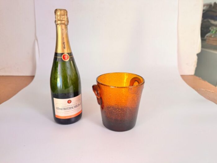 glass ice bucket in orange and yellow from biot france 1960 2939