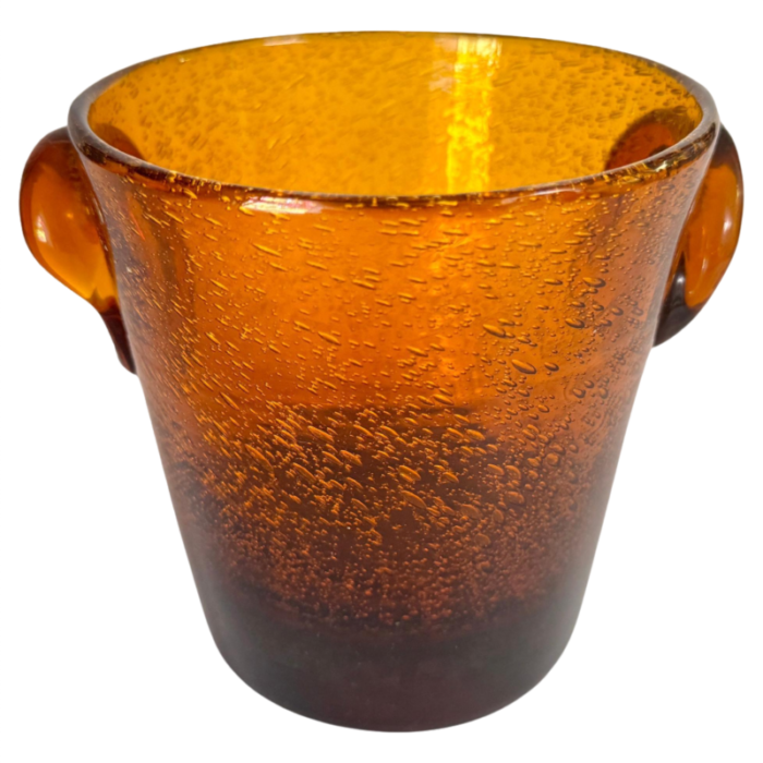 glass ice bucket in orange and yellow from biot france 1960 6299