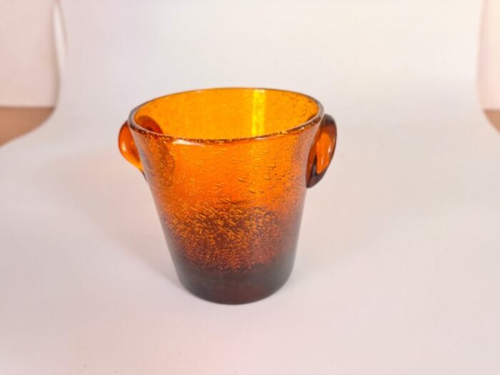 glass ice bucket in orange and yellow from biot france 1960 7245