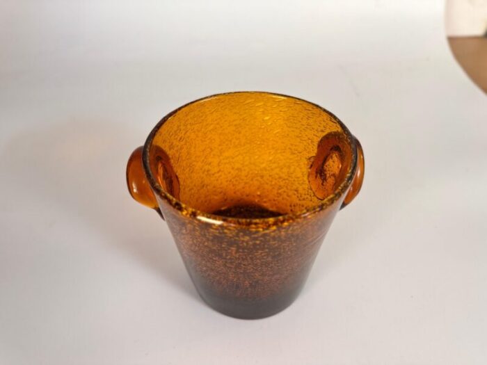 glass ice bucket in orange and yellow from biot france 1960 8110