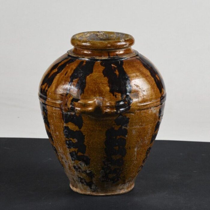 glazed terracotta jar with double handles 1900s 5878