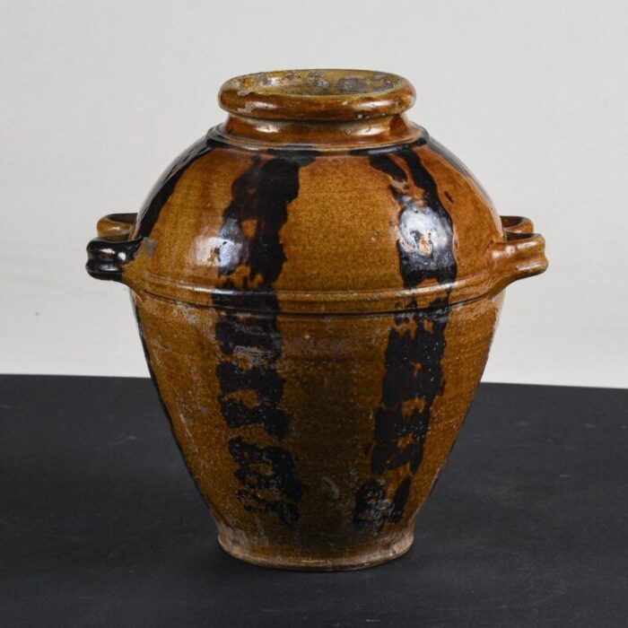 glazed terracotta jar with double handles 1900s 7099