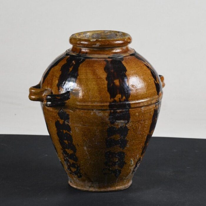 glazed terracotta jar with double handles 1900s 8289