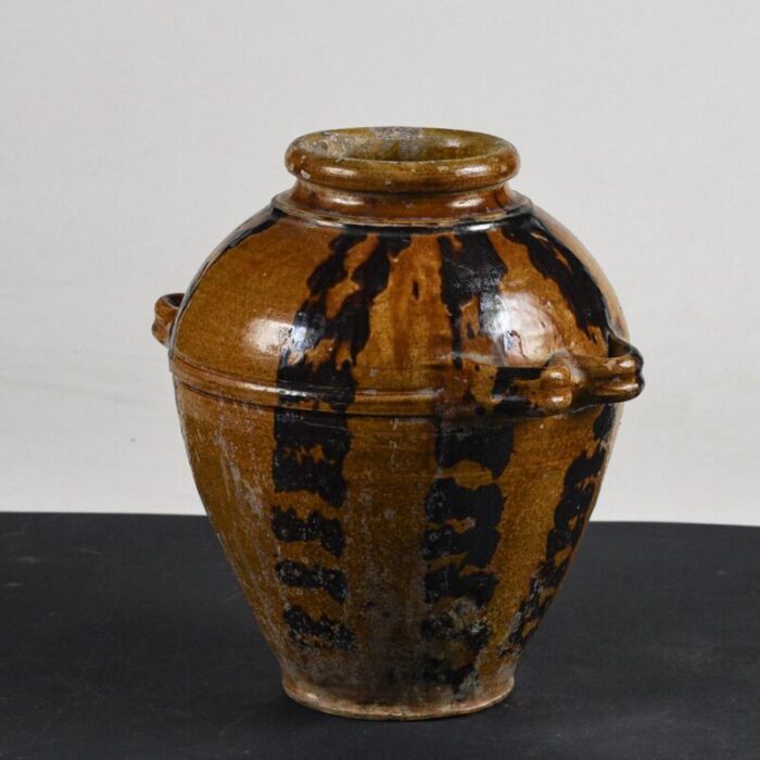 glazed terracotta jar with double handles 1900s 9688