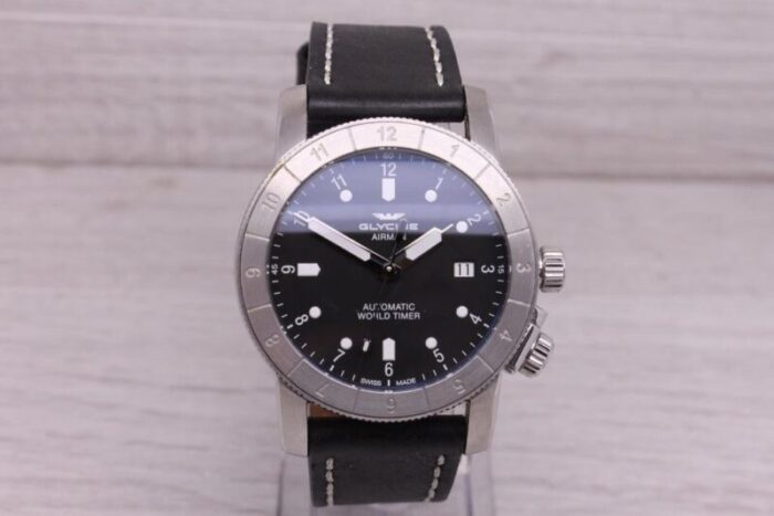 glycine airman gl0063 double twelve world timer mens 42mm steel automatic watch 0135