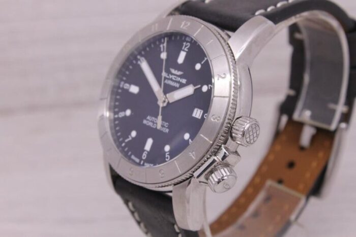 glycine airman gl0063 double twelve world timer mens 42mm steel automatic watch 2803