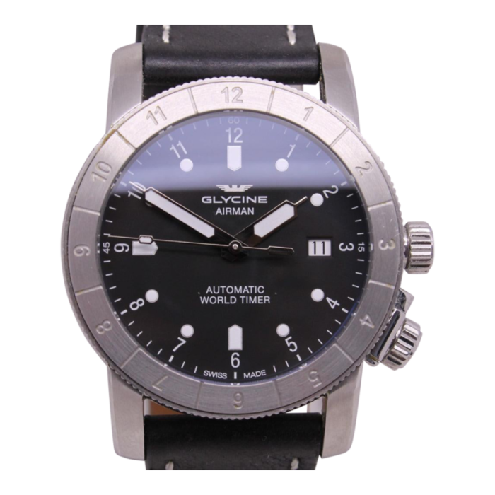 glycine airman gl0063 double twelve world timer mens 42mm steel automatic watch 3716