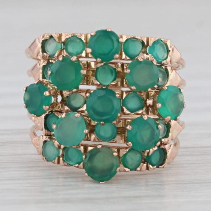 green chalcedony multiband harem ring 14k rose gold size 65 cocktail 0107