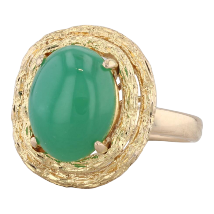 green chrysoprase oval cabochon solitaire ring 14k yellow gold size 575 5095