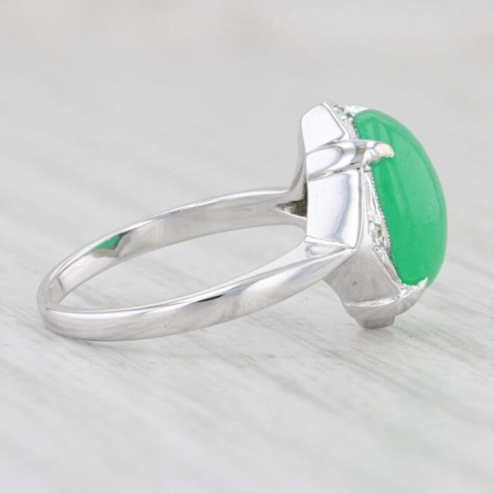 green jadeite jade diamond ring 14k white gold size 6 oval cabochon 3137