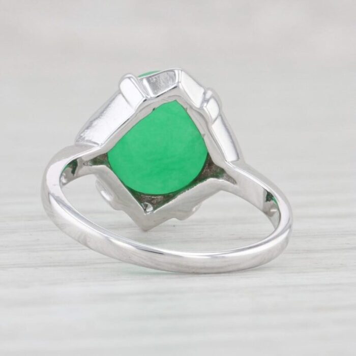 green jadeite jade diamond ring 14k white gold size 6 oval cabochon 4968