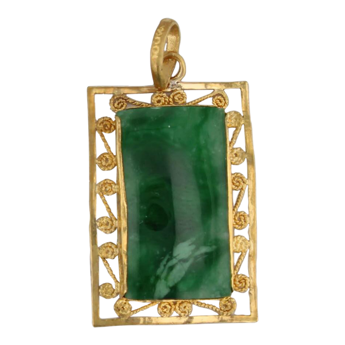 green jadeite jade filgiree pendant 22k yellow gold 4742