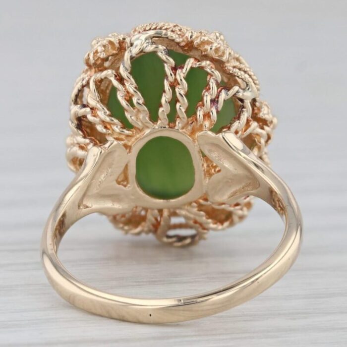 green nephrite jade ring 14k yellow gold oval cabochon size 75 ornate filigree 1020