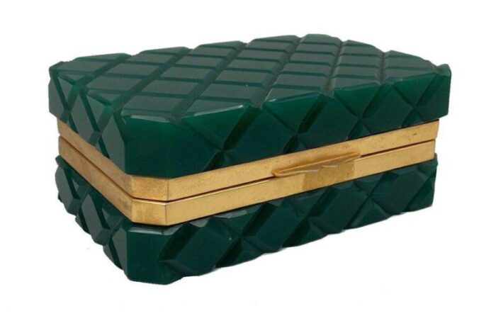 green opaline jewelery box with gold brass frame 1