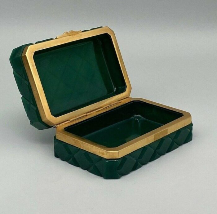 green opaline jewelery box with gold brass frame 2