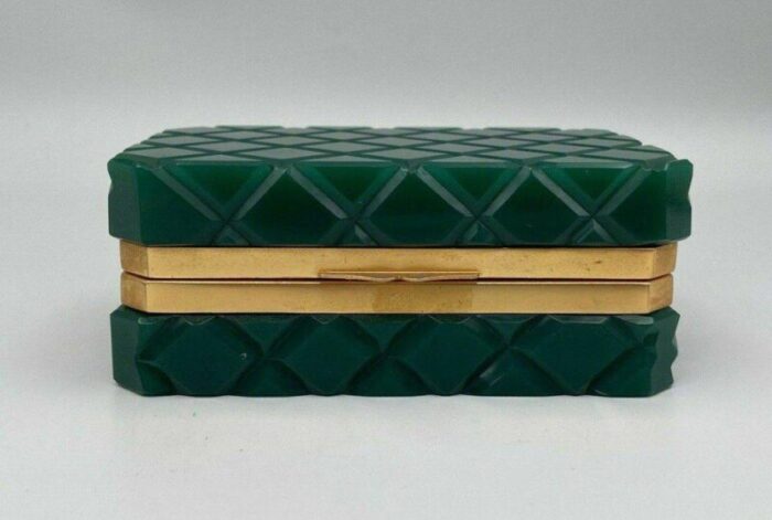 green opaline jewelery box with gold brass frame 3