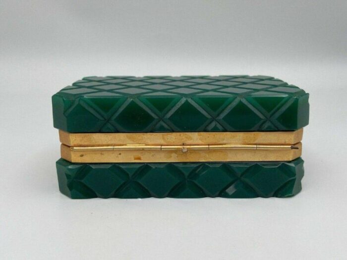 green opaline jewelery box with gold brass frame 5