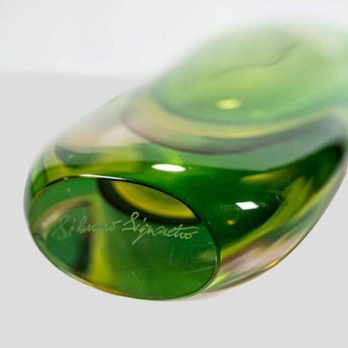 green yellow purple art glass vase by silvano signoreto 1990s 3679