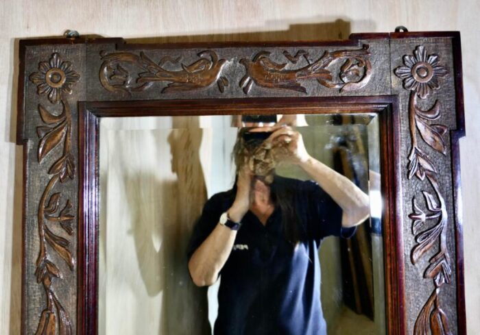 hand carved walnut frame mirror 1890s 0421