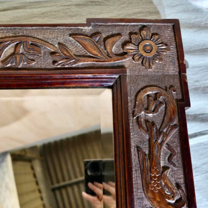 hand carved walnut frame mirror 1890s 7133