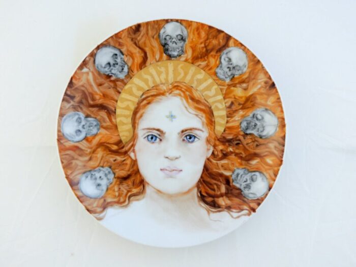 hand painted porcelain st agnese plate by lithian ricci 1