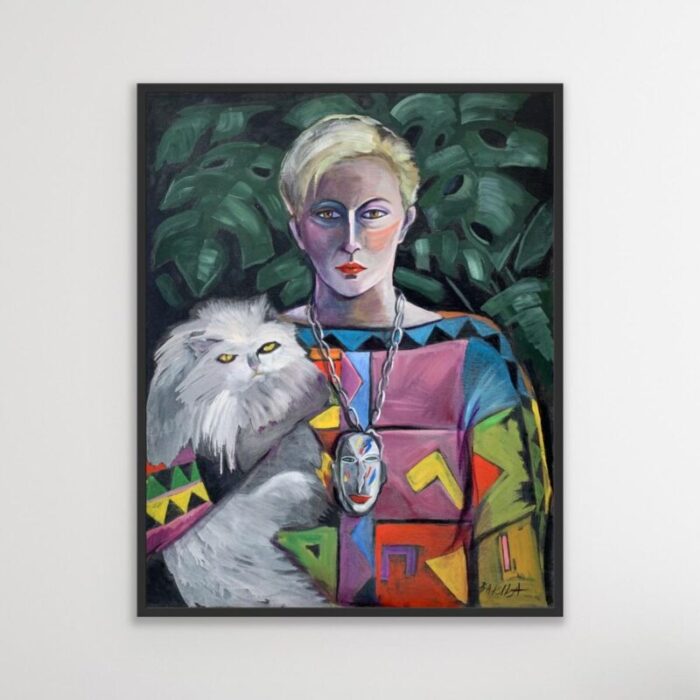 hanna bakula self portrait with a persian cat oil on canvas 2020 1169