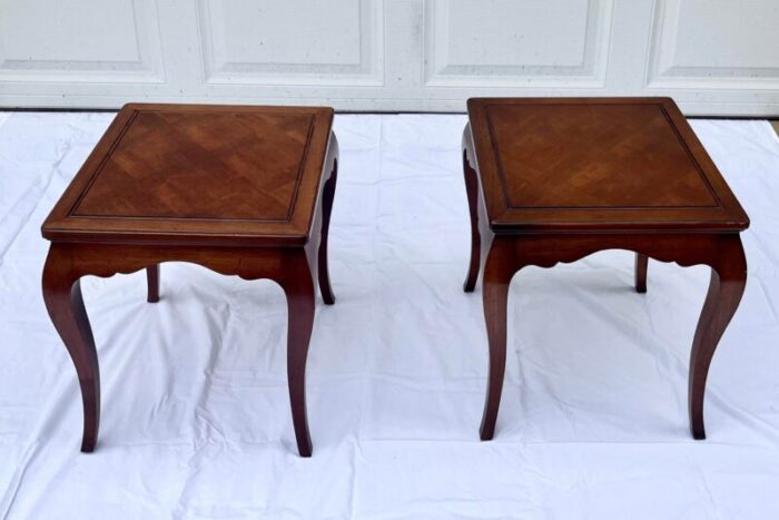 henredon french provincial style walnut side tables pair 1009