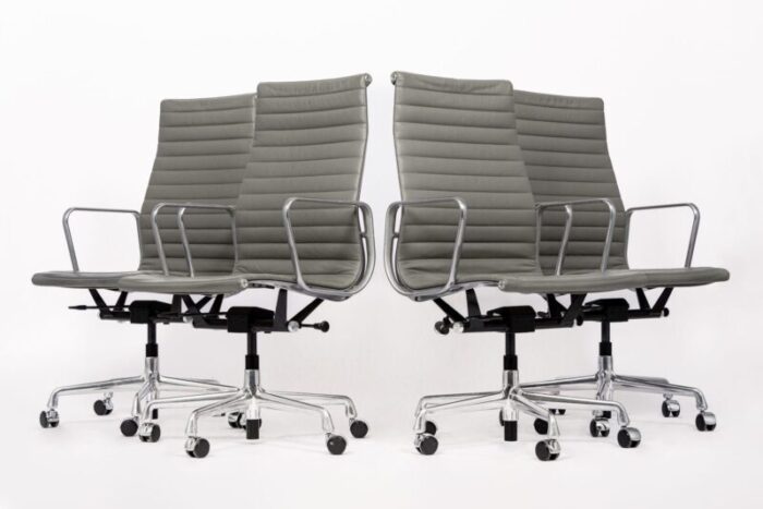 herman miller eames tall gray leather desk chairs executive thin pad set of 4 2065