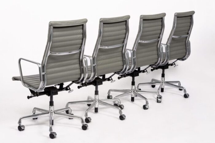 herman miller eames tall gray leather desk chairs executive thin pad set of 4 2311