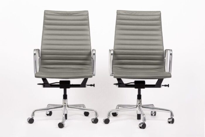 herman miller eames tall gray leather desk chairs executive thin pad set of 4 6144