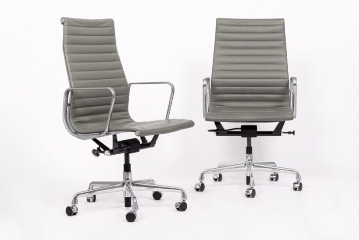 herman miller eames tall gray leather desk chairs executive thin pad set of 4 6859