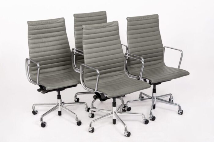 herman miller eames tall gray leather desk chairs executive thin pad set of 4 7868