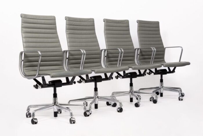 herman miller eames tall gray leather desk chairs executive thin pad set of 4 9853