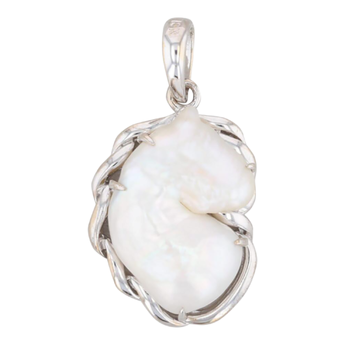 horsehead baroque pearl pendant 18k white gold western equestrian horse jewelry 0668