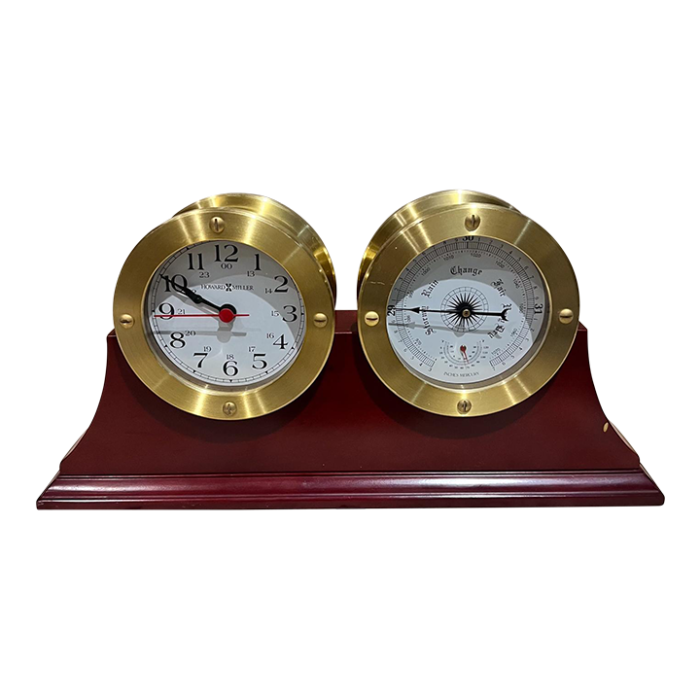 howard miller brass mahogany desk clock weather and barometer maritime 4371