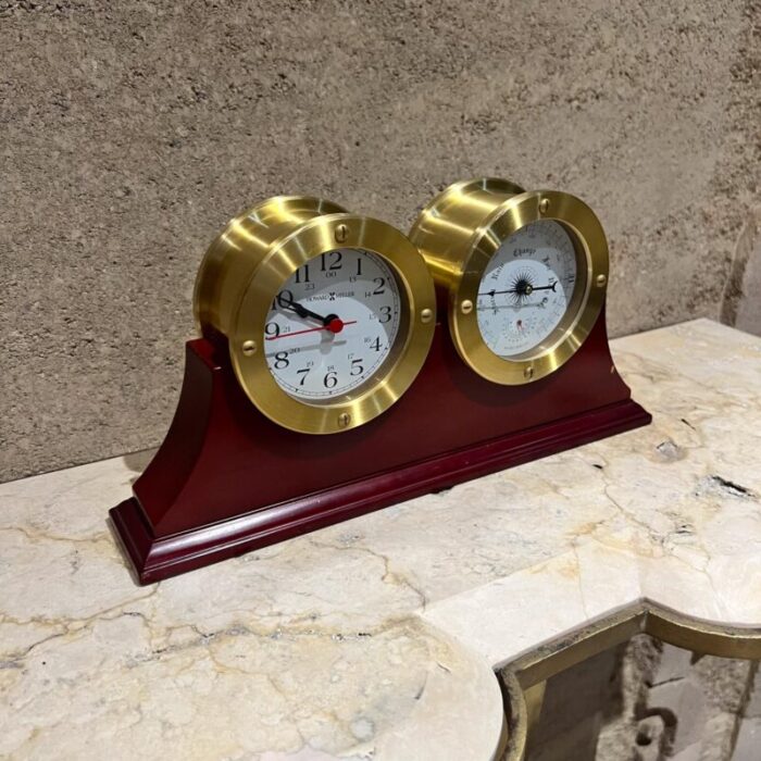 howard miller brass mahogany desk clock weather and barometer maritime 6042