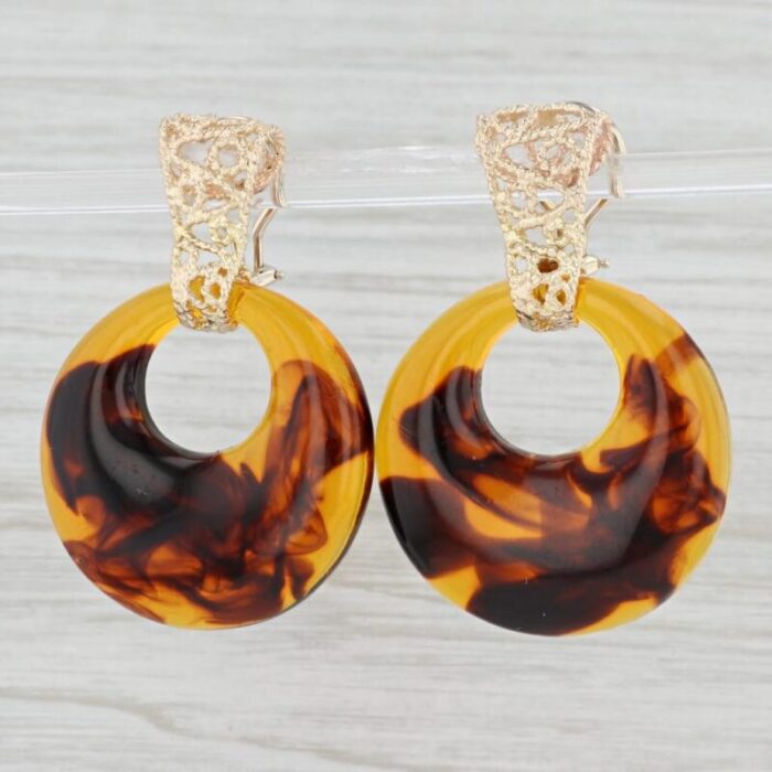 interchangeable dangle earrings 14k gold hematite jasper faux tortoise shell 2 pieces 8638